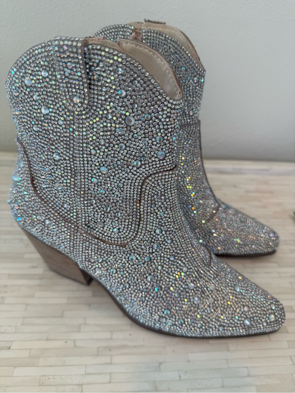 Harlow Silver Crystal Western Ankle Boots